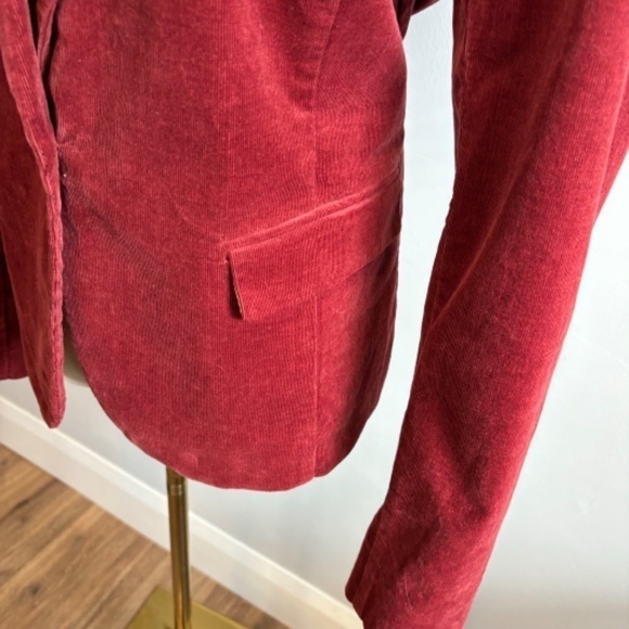 Cleo Women's Burgundy Corduroy Single Breasted Blazer, Plaid Lining SZ Small - Picture 5 of 10